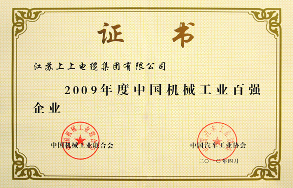 南宫NG28荣获“2009年度中国机械工业百强企业”