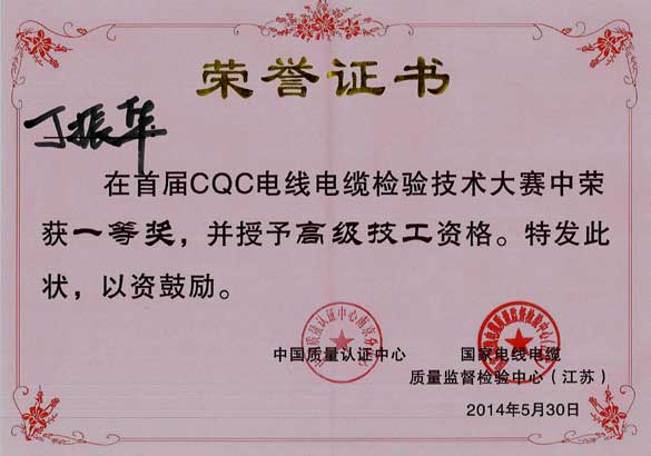 南宫NG28电缆员工在首届CQC电线电缆磨练手艺大赛中获佳绩