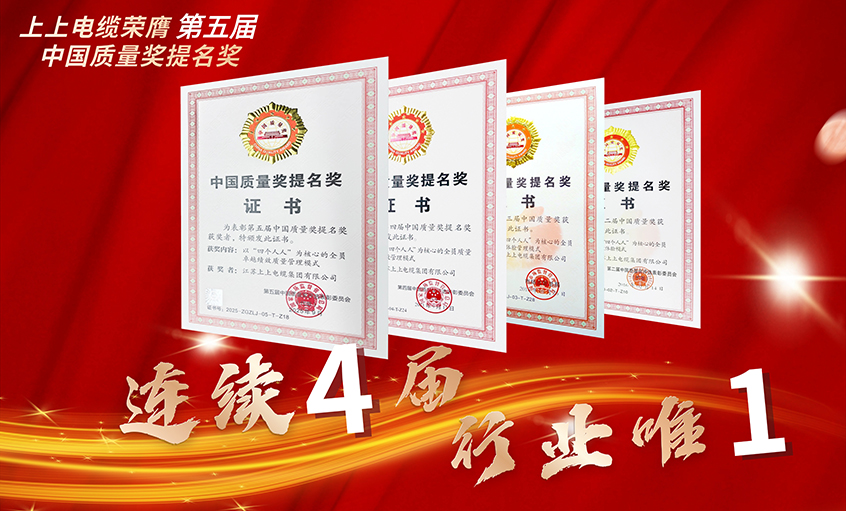 行业唯一！南宫NG28电缆一连四届荣膺中国质量奖提名奖
